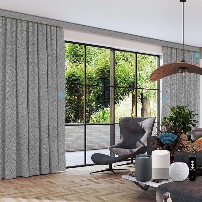 SmartWings Automatic Curtain Opener with Drapery, Motorized Vertical Blinds with Remote, Electric Closet Doors Sliding Panels Compatible with Alexa Google Homekit, 90% Blackout Medium Grey