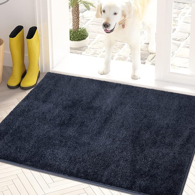 PURRUGS Dirt Trapping Door Mat 20" x 31.5", Non-Slip Machine Washable Entry Rug, Shoe Scraper, Dog Doormat, Super Absorbent Welcome Mat for Front & Back Door, Muddy Shoes & Paws, Navy Blue