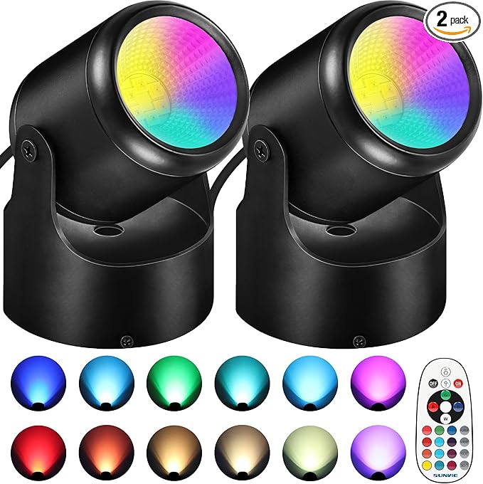 RGBW Christmas Spot Lights Indoor 6W Up Lights Indoor with Remote Control 16 Color Changing Uplighting Indoor 120V LED Spotlight Indoor Dimmable Uplights Indoor for Parties Plant Decor, 2 Pack