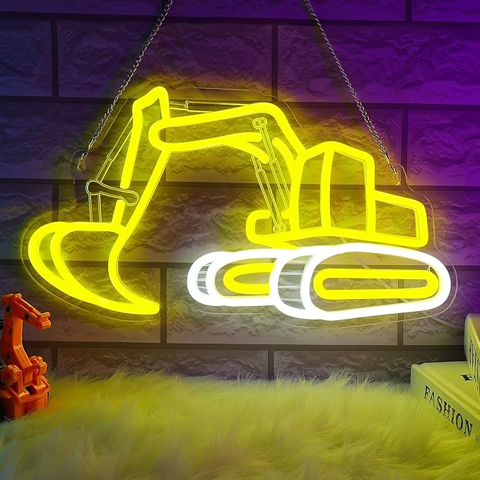 Excavator Neon Signs for Wall Decor, Digger Neon Lights for Bedroom, Neon Wall Light Suitable for Living Office Game Room Christmas Excavator Toy Gift - 5V USB Power with Hanging Chain Hooks