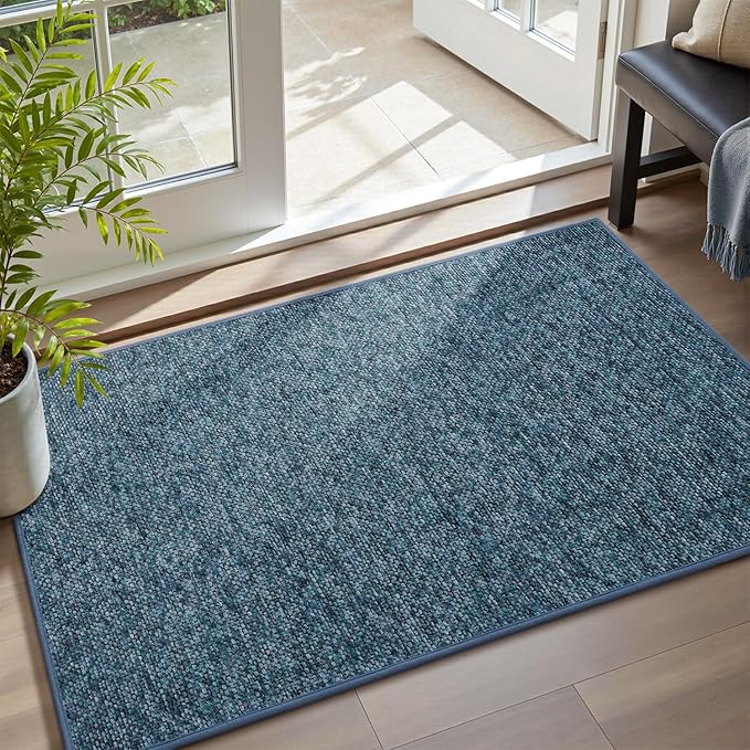 MontVoo Door Mat Indoor Entrance Doormat, Absorbent Durable Rubber Non Slip Front Door Mat for Inside Entry Entryway Dirt Trapper Welcome Mat, Navy Blue 24''x36''