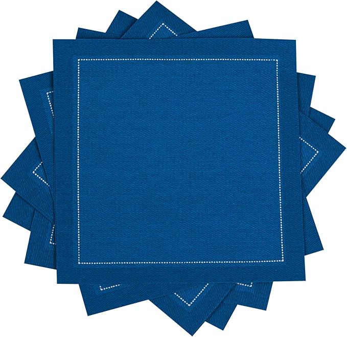 Five Star Cocktail Napkins, 50 Luxury Cotton Disposable Cocktail Party Napkins, 4.5" x 4.5" for Home Bars, Game Nights, Beverages, Birthdays, Weddings & Holidays, Royal Blue