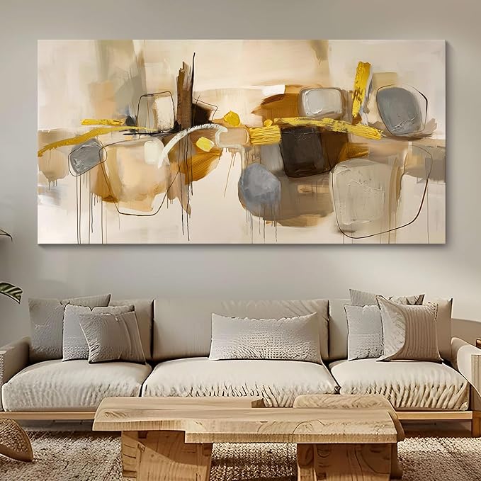 HGUAOA Abstract Wall Art for Living Room - Large Yellow and Orange Geometric Artwork - Modern Paintings for Office Decor - Contemporary Big Wall Decor for Home or Office 24×48IN