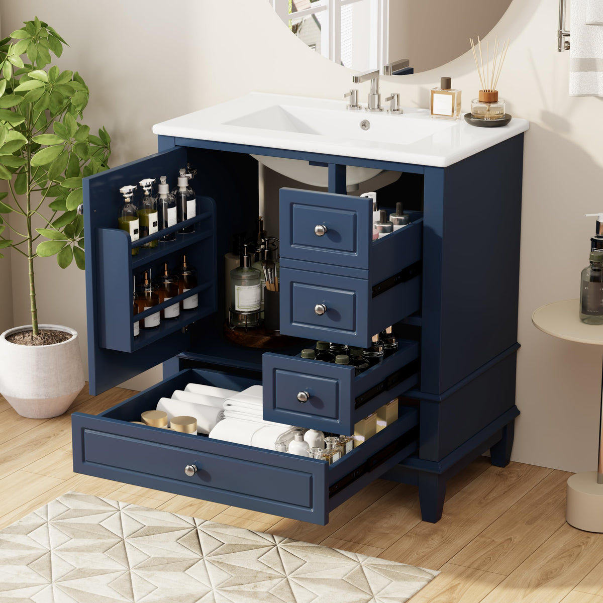 MEETFAV 30" Modern Freestanding Bathroom Vanity with Ceramic Sink Top