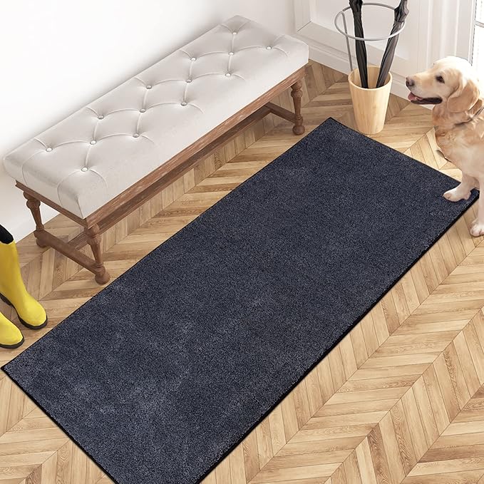 PURRUGS Dirt Trapping Door Mat 24" x 59", Non-Slip Machine Washable Entry Rug, Shoe Scraper, Dog Doormat, Super Absorbent Welcome Mat for Front & Back Door, Muddy Shoes & Paws, Bluish Grey-Black