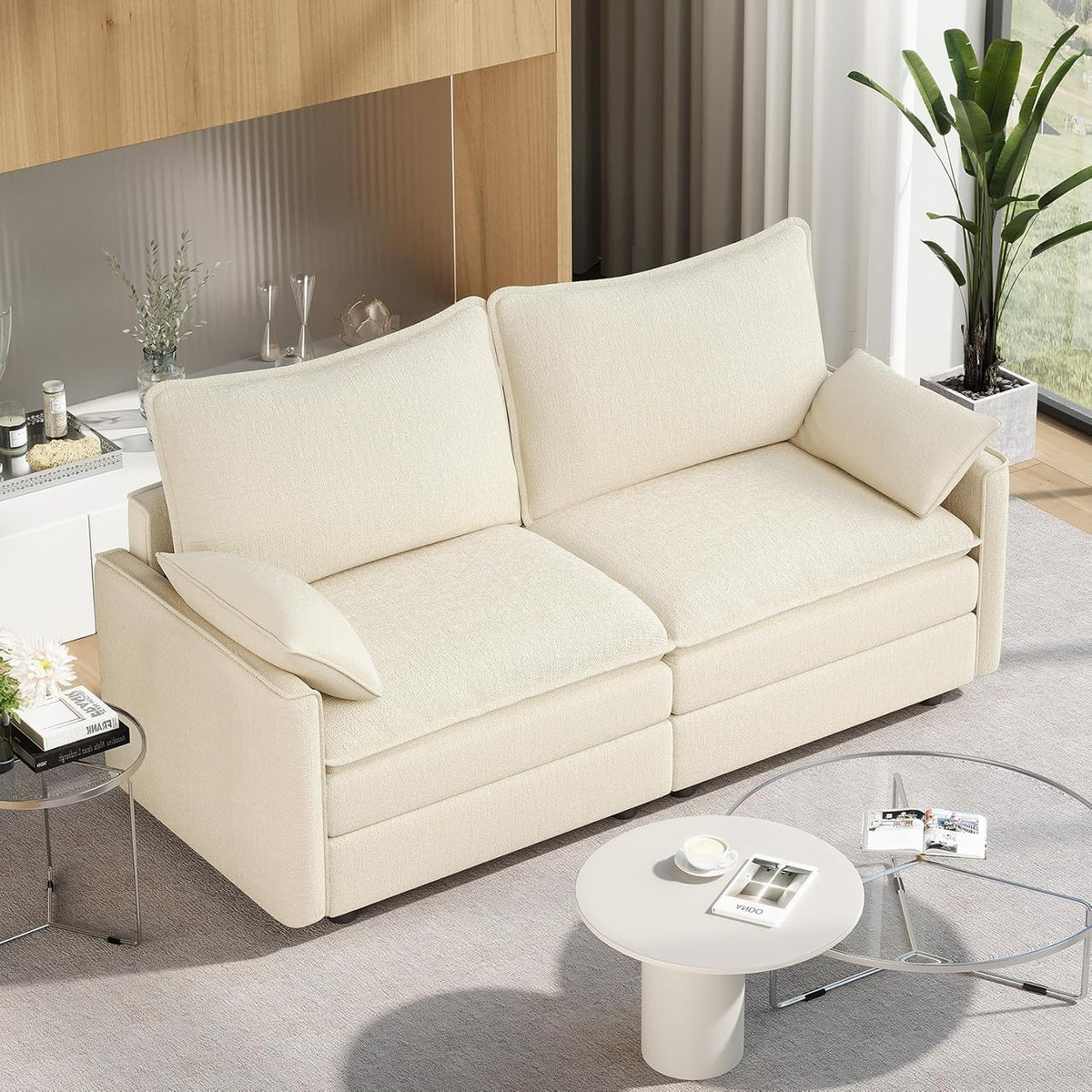 Vesgantti 74" Deep Seat Loveseat Sofa, Small Cloud Couch Sectional, Beige