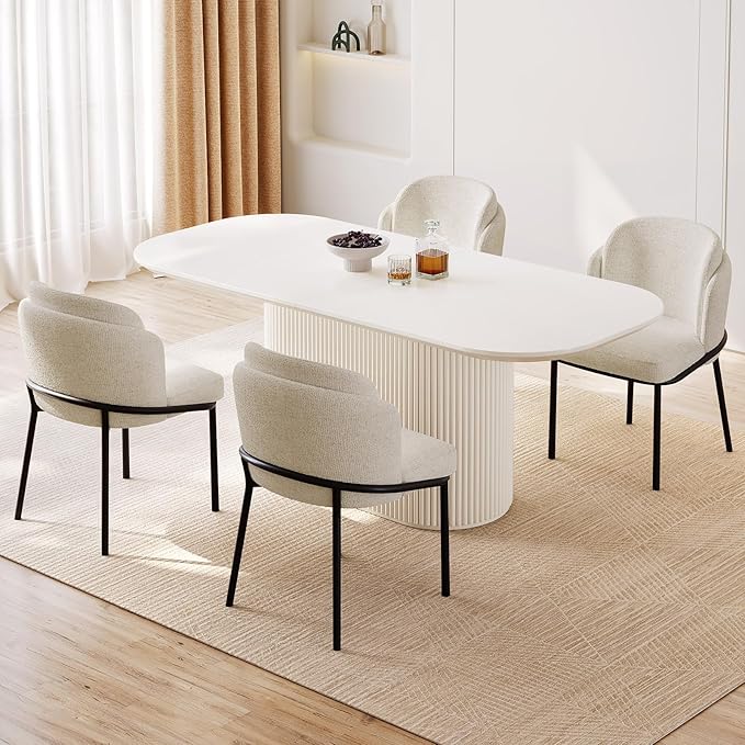 Guyii 5-Piece Oval Dining Table Set, 70" Modern Kitchen Table with 4 Chairs, Indoor Rectangular Dining Room Tables for Kitchen, Living Room, Cream White