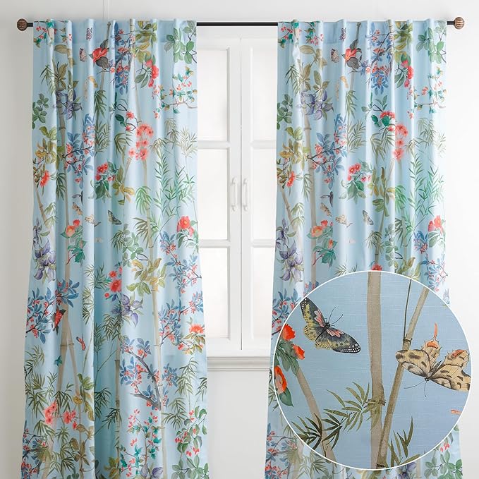 Maison d' Hermine Curtains for Living Room 100% Cotton 108 inch Length Two Panels Light Filtering Curtains for Bedroom Windows with Rod and Loop Pockets Drapes (Canne Pastel Blue, 50" W x 108" L)
