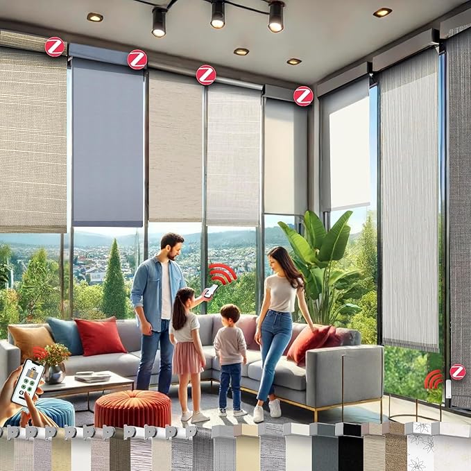 HILADUO Customized Roller Shade Blinds with Remote-Controlled Motorized Operation, Made in USA (Lighting-Filtering Fabric)