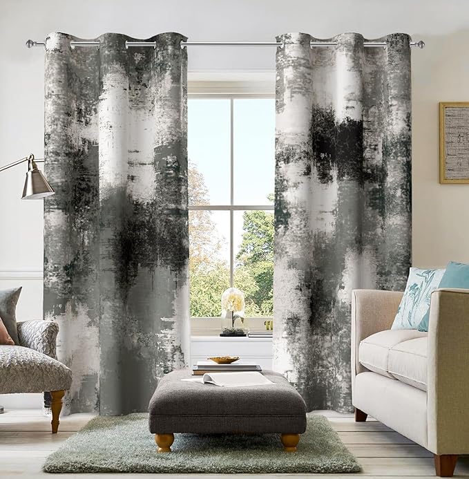 Asuexpect Black Grey Abstract Curtains 2 Panels Abstract Rust Curtain Room Darkening Grommet Window Drapes Modern Decorative Window Treatments for Bedroom Living Room, 42x84 Inches, Black Grey
