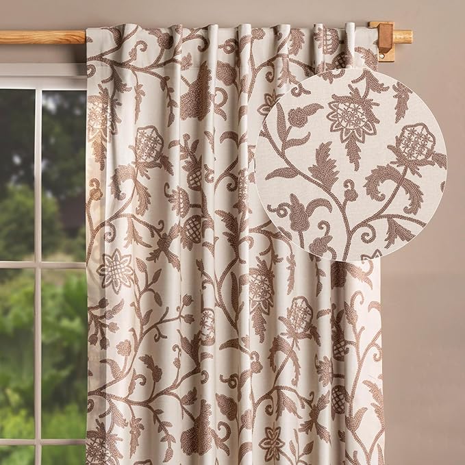 Maison d' Hermine Curtains for Living Room 100% Cotton 124 inch Length One Panel Light Filtering Curtains for Bedroom Windows with Rod and Loop Pockets Drapes (Artisan Love Sand, 50" W x 124" L)