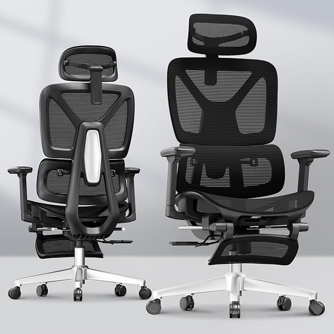 FLEXISPOT ErgoX Premium Ergonomic Office Chair with Footrest- Adjustable 3D Armrests, Dynamic Lumbar Support, Recline & Tilt Function, Mesh Seat, for Home & Office Use,Black