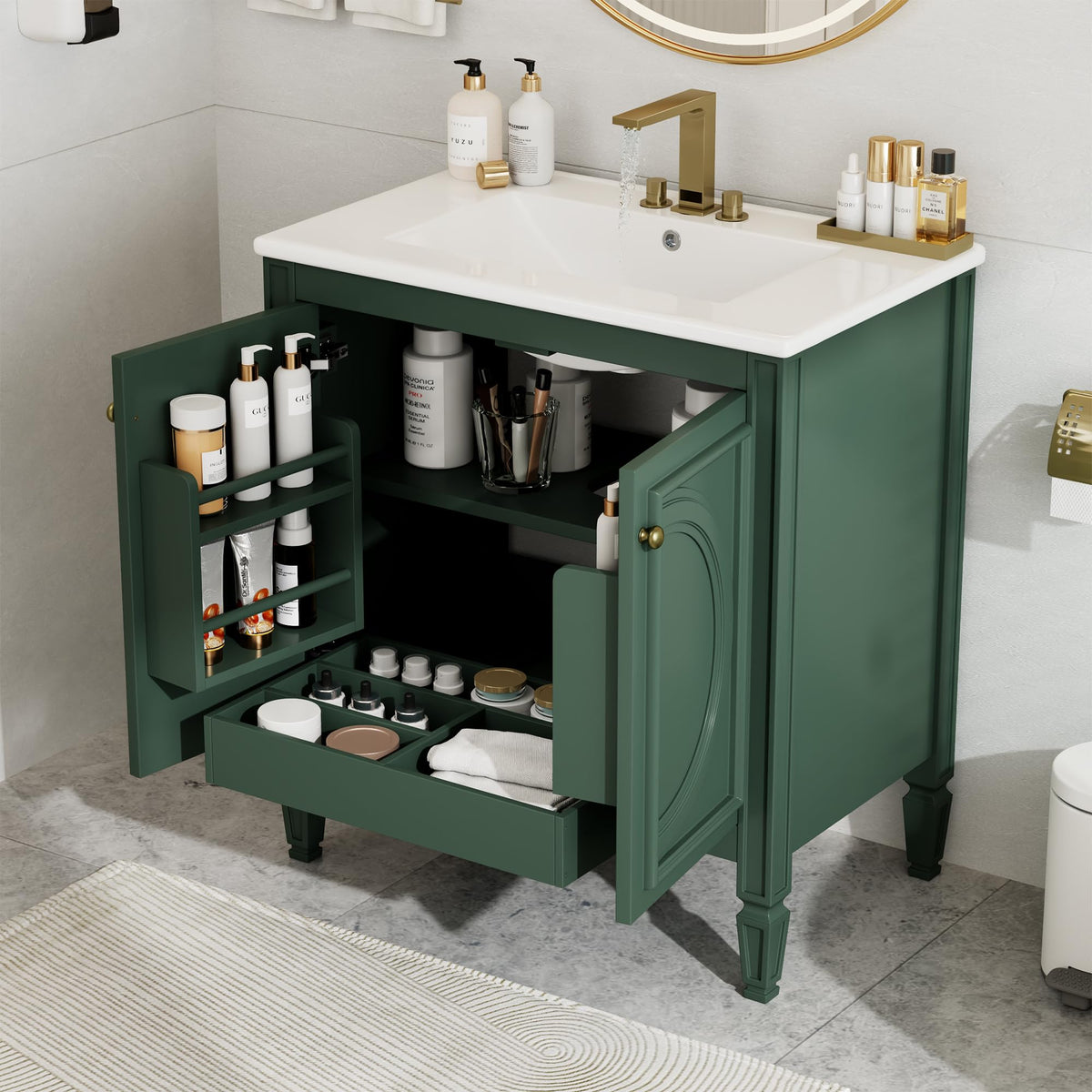 MEETFAV 30" Modern Freestanding Bathroom Vanity with Ceramic Sink Top