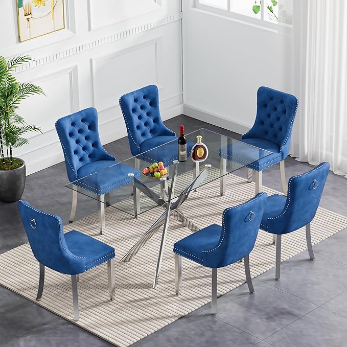 HomVent Rectangular Glass Dining Table Set for 6, Modern Kitchen Table Set and Chairs, Rectangular Glass Dining Room Table Set for Kitchen