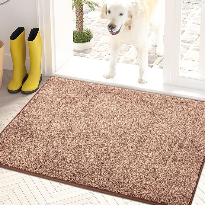 PURRUGS Dirt Trapping Door Mat 20" x 31.5", Non-Slip Machine Washable Entry Rug, Shoe Scraper, Dog Doormat, Super Absorbent Welcome Mat for Front & Back Door, Muddy Shoes & Paws, Brown-Light Cream