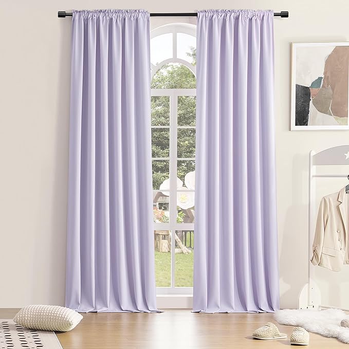 DONREN Patio Door Curtains 96 inch Length, Light Purple Rod Pocket Top Thermal Insulated Blackout Panels Curtain Drapes for Sliding Glass Door (Lavender, 60" Wide, 2 Panels)