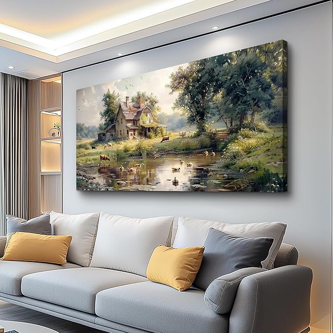 FUHAIHUA Canvas Wall Decor For Living Room Large Farmhouse Wall Art For Bedroom Office Decorations Farm Scenery Pictures Countryside Wall Paintings Modern Artwork Ready To Hang Home Decor 30x60 In
