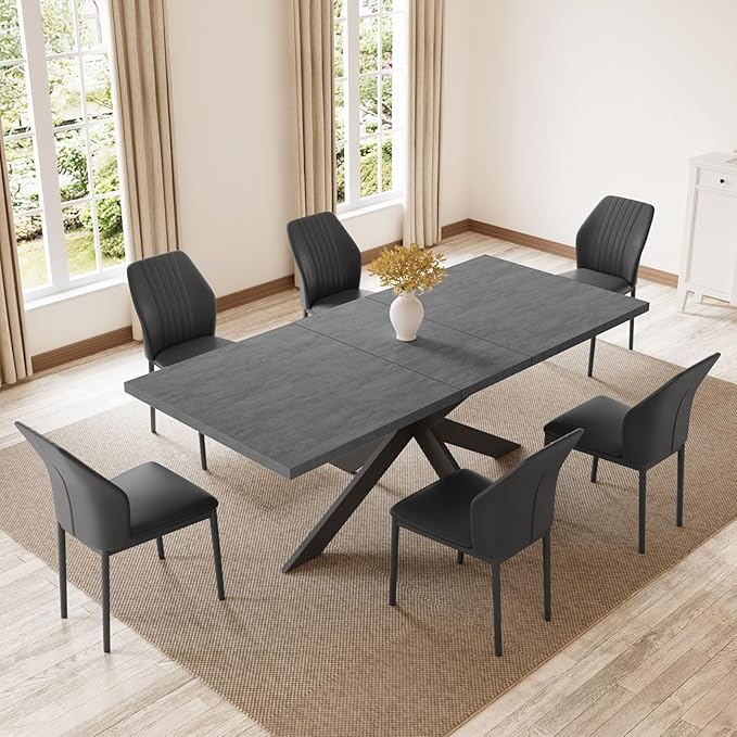 ZckyCine Dining Table Set for 6, Modern 78'' Dark Wood Dining Table and Fabric Dining Chairs Set of 6,Table and Chairs Set of 6,Ideal for Kitchen Dining Room