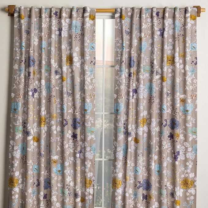 Maison d'Hermine Curtains for Living Room 100% Cotton 124 inch Length Two Panels Window Toile Curtains for Bedroom with Loop & Rod Pockets, Gifts for Mothers Day (Clematis, 50" W x 124" L)