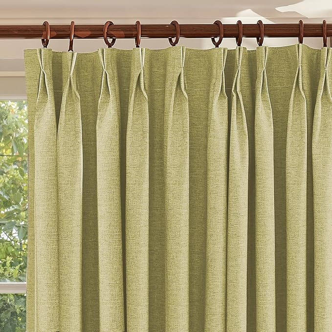 Textured Linen Pencil Pleated 100% Blackout Curtains for Bedroom/Living Room Blackout Curtains 120 Inches Long, Energy Saving Window Treatment Curtains,52Wx120Lx2,Lemon