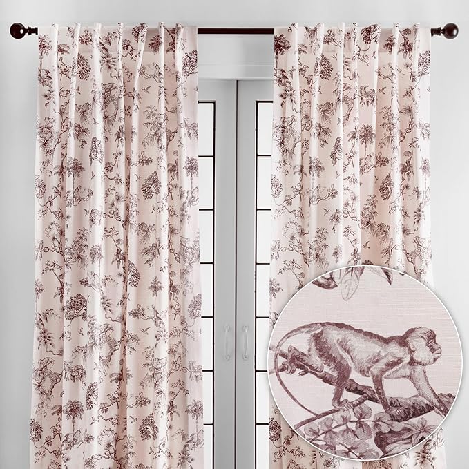Maison d' Hermine Curtains for Living Room 100% Cotton 96 inch Length Two Panels Light Filtering Toile Curtains for Bedroom Windows with Rod and Loop Pockets Drapes (Bonobo Brown, 50" W x 96" L)