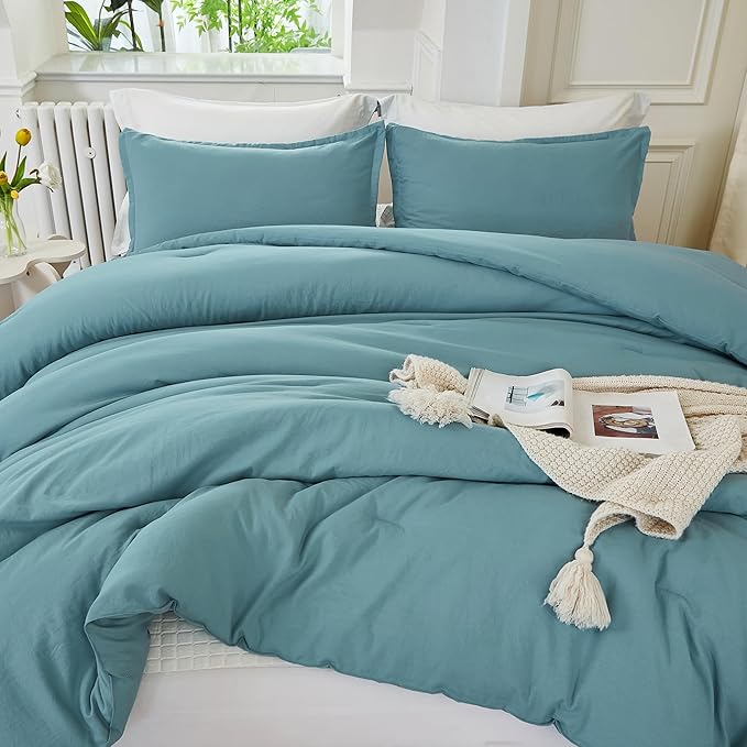 Litanika Oversized King Comforters Grayish Teal Super King Size, 3 Pieces Lightweight Solid Bedding Comforter Set, All Season Fluffy Bed Set (120x120In Comforter & 2 Pillowcases)
