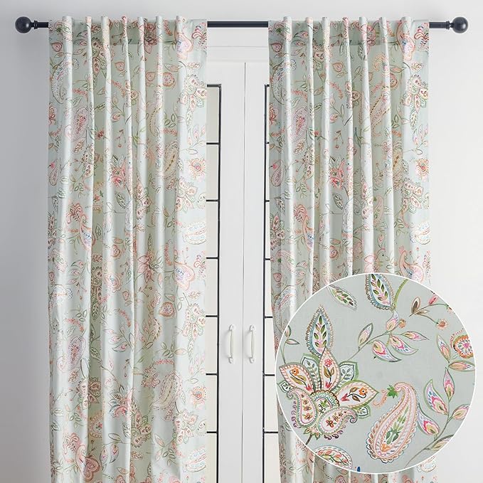 Maison d' Hermine Curtains for Living Room 100% Cotton 124 inch Length Two Panels Light Filtering Curtains for Bedroom Windows with Rod and Loop Pockets Drapes (Ramage Multicolor, 50" W x 124" L)