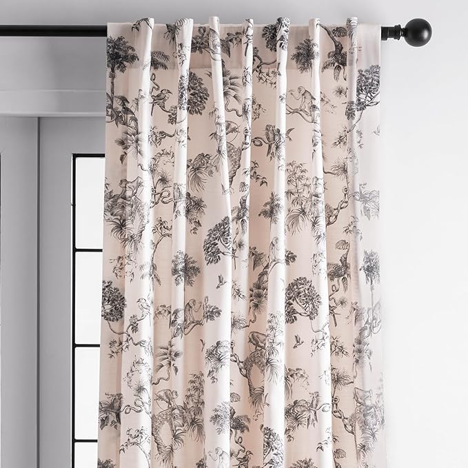 Maison d' Hermine Curtains for Living Room 100% Cotton 96 inch Length One Panel Light Filtering Toile Curtains for Bedroom Windows with Rod and Loop Pockets Drapes (Bonobo Grey, 50" W x 96" L)