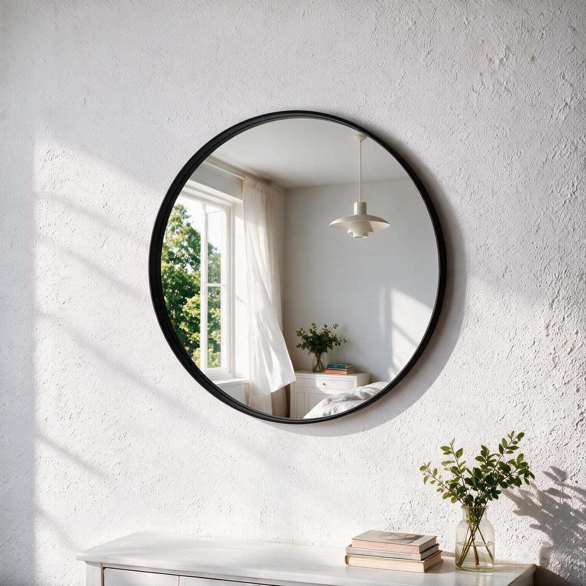 NEWBULIG 24-Inch Round Wall Mirror, Bathroom Wall Circle Mirror
