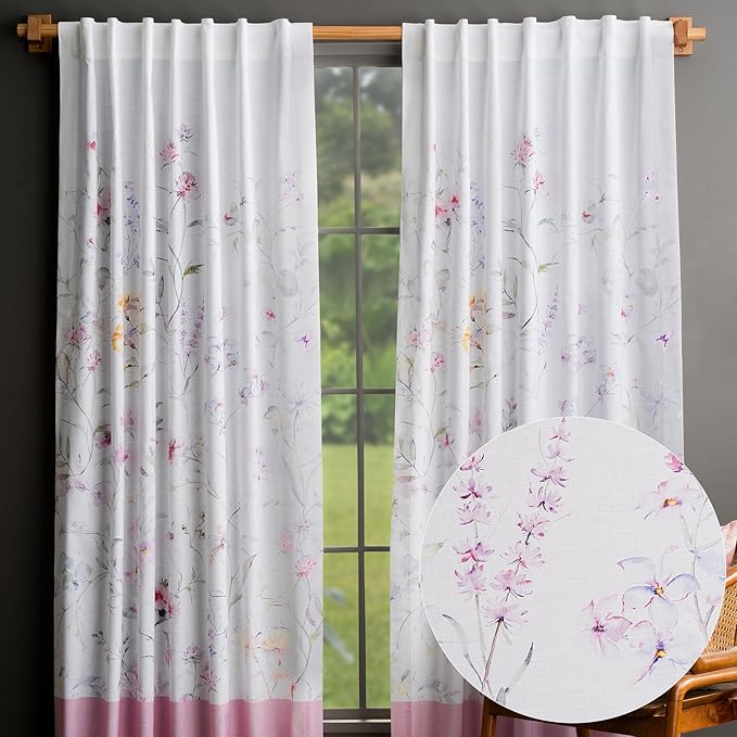Maison d' Hermine Curtains for Living Room 100% Cotton 84 inch Length Two Panels Light Filtering Curtains for Bedroom Windows with Rod and Loop Pockets Drapes (Summer Floral Pink, 50" W x 84" L)
