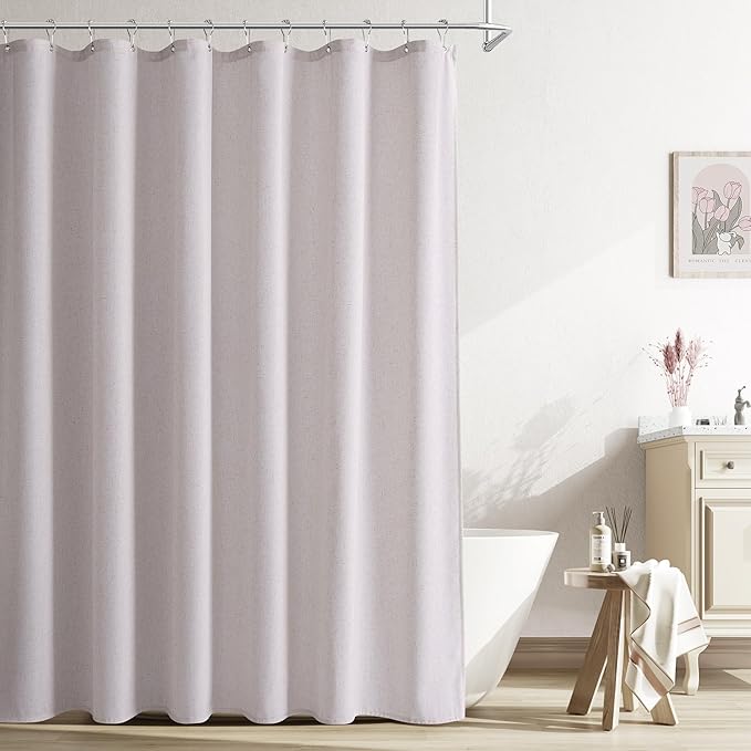 Naturoom Champagne Linen Shower Curtain, Cloth Textured Fabric Shower Curtain Set with Hooks, Simple Elegant Modern Farmhouse Country Ultra Thick Bath Curtains for Bathroom,Water Repellent,72x90