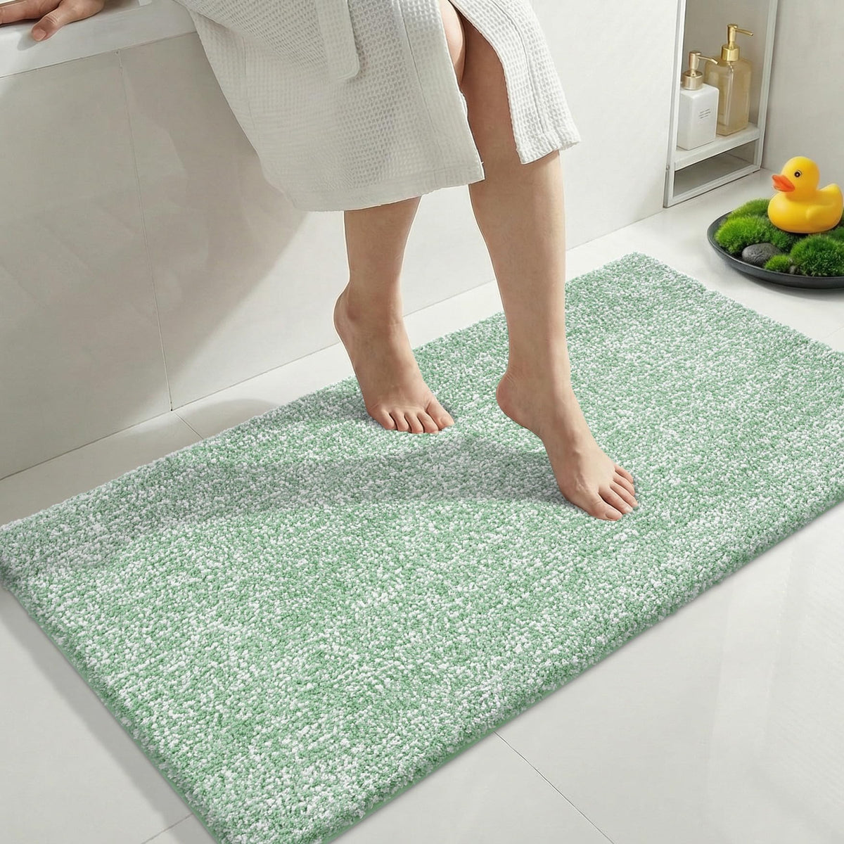 Yimobra Cushioned Anti-Fatigue Long Bathroom Runner Rug, Non Slip Washable Bath Mat, Dense Soft for Double Sink Vanity, Tired Feet Comfort, Absorbent, 44" X 24" (3.7' × 2.0'), Green and White