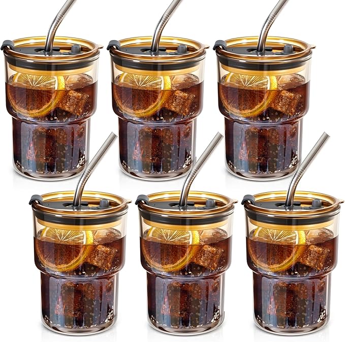 6 Packs Glass Tumbler with Lid and Straw Ice Coffee Cup Bridesmaids Proposal Gifts for Wedding Day Sets Thank You Stuffers Box Fillers Party Accessories Essentials Guest Favors Bulk
