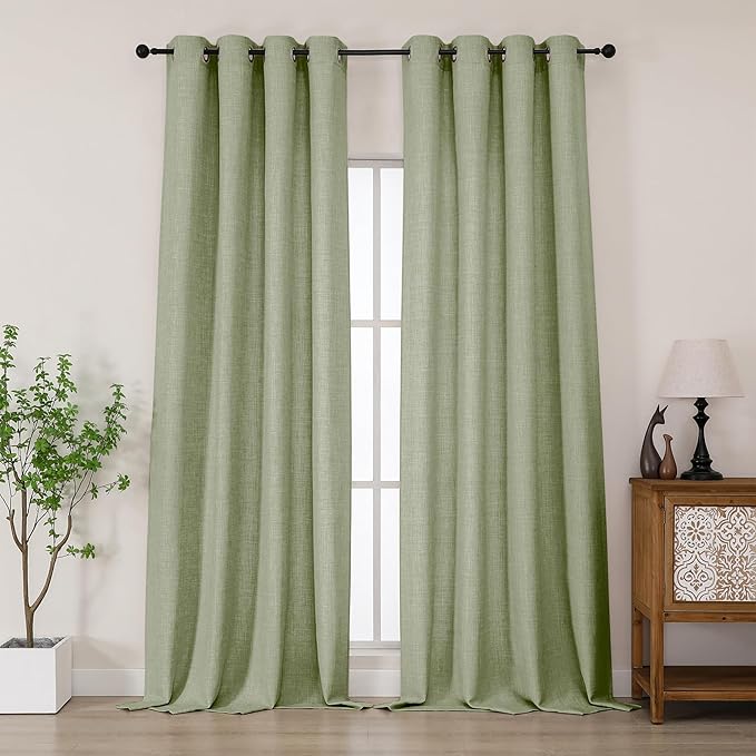Chyhomenyc Sage Green Extra Long Curtains 108 Inches Long for Living Room, Light Filtering Faux Linen Textured Window Curtains, Elegant Soft Airy Grommet Bedroom Drapes, 50Wx108L, 2PCS, 9FT