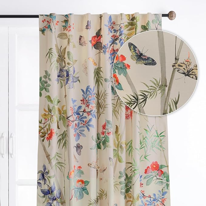 Maison d' Hermine Curtains for Living Room 100% Cotton 108 inch Length One Panel Light Filtering Curtains for Bedroom Windows with Rod and Loop Pockets Drapes (Canne Beige, 50" W x 108" L)