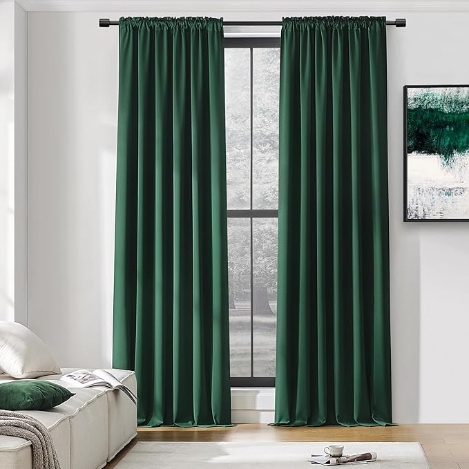 DONREN Emerald Green Blackout Thermal Insulating Window Curtain Drapes for Living Room with Rod Pocket (52 W X 96 L,2 Panels)