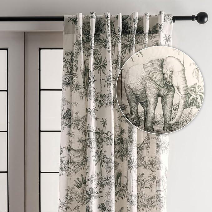 Maison d' Hermine Curtains for living room 100% Cotton 108 inch length One Panel Light Filtering Toile Curtains for Bedroom Windows with rod and loop Pockets Drapes (Savana Jouy Beige, 50"W x 108"L)