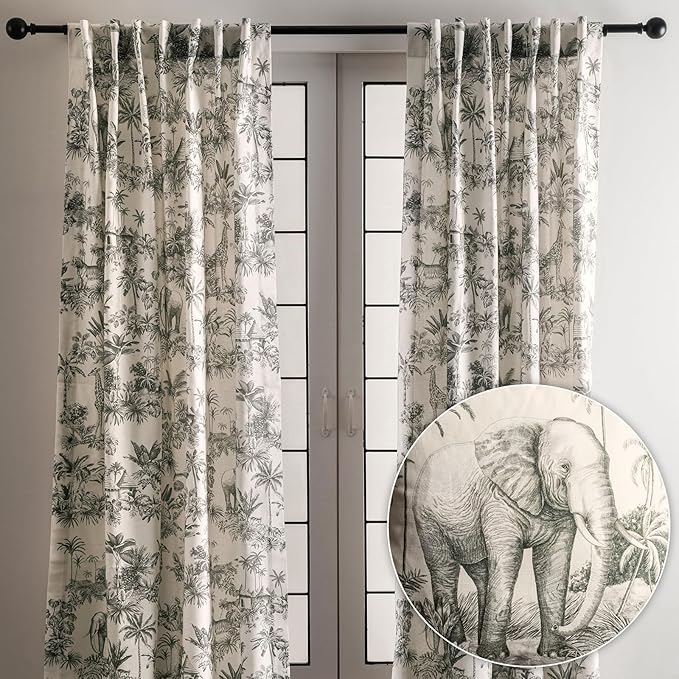 Maison d' Hermine Curtains for Living Room 100% Cotton 96 inch Length Two Panels Light Filtering Toile Curtains for Bedroom Windows with Rod and Loop Pockets Drapes (Savana Jouy Beige, 50" W x 96" L)