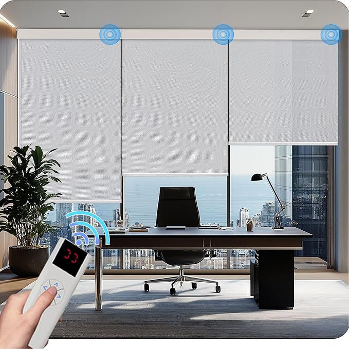 Motorized Blinds with Remote Cordless Automatic Motorized Shades Custom Blinds for Windows Smart Curtains Compatible with Alexa Google Home(3% Solar Grey,W60 x H72in)