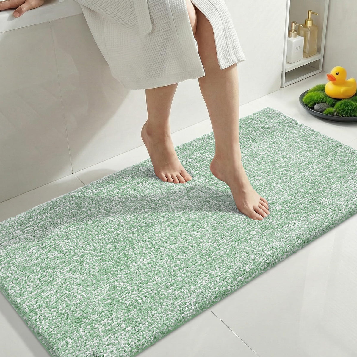Yimobra Cushioned Anti-Fatigue Long Bathroom Runner Rug, Non Slip Washable Bath Mat, Dense Soft for Double Sink Vanity, Tired Feet Comfort, Absorbent, 47" X 24" (3.9' × 2.0'), Green and White