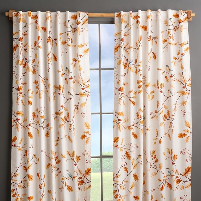 Maison d' Hermine Curtains for Living Room 100% Cotton 108 inch Length Two Panels Light Filtering Curtains for Bedroom Windows with Rod and Loop Pockets Drapes (Oak Leaves, 50" W x 108" L)