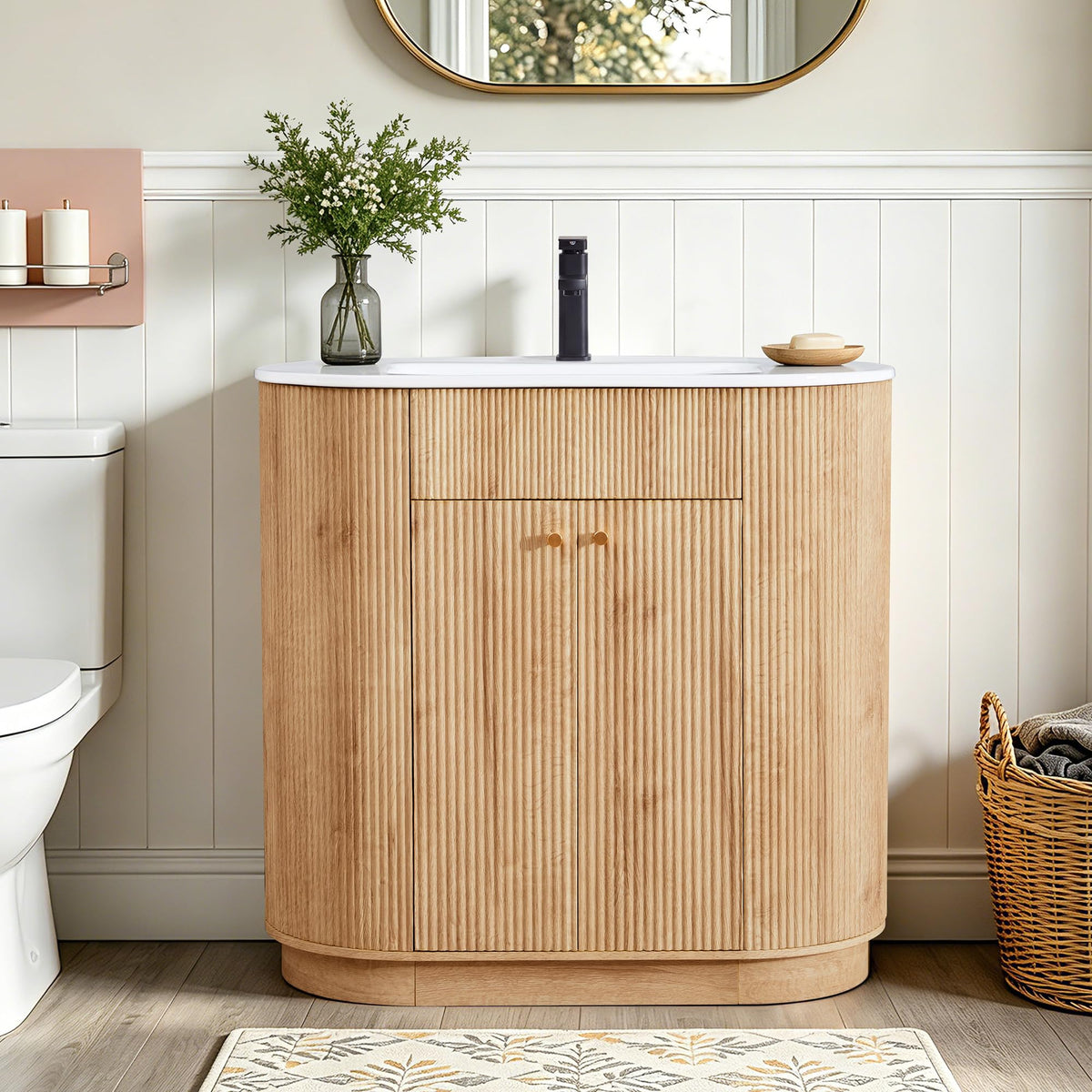 XUZENEST 36” Fluted Bathroom Vanity with Integrated Ceramic Single Sink