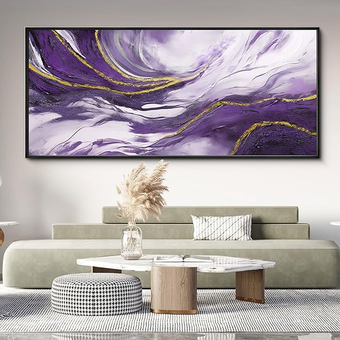 yiijeah Purple Wall Art - Abstract Canvas Wall Art Large Artwork for Living Room Purple and Gold Prints Decor Modern Wall Decor for Bedroom Office Picture Home Decor
