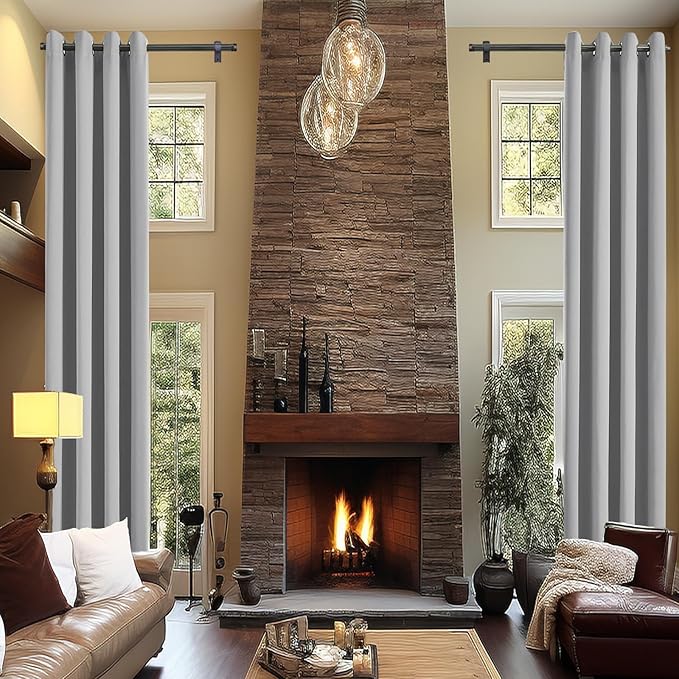 Blackout Curtains for High Ceiling, Extra Long Thermal Insulated Solid Grommet Window Curtains Drapes for Living Room 12ft Length, Set of 2 Curtain Panels 52 W x 144 L Inches Light Gray