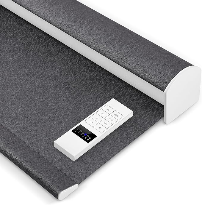 Zshine Motorized Blackout Window Blinds Customize Width (23-95 Inches) Remote Control Wireless and Rechargeable Roller Shades Blinds for Windows, Home, Office, Hotel, Club, Restaurant(82164E)