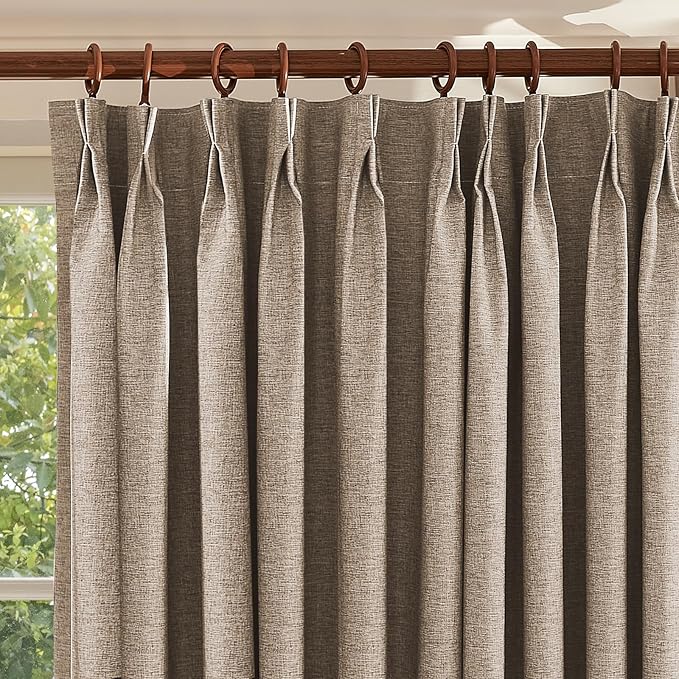 Textured Linen Pinch Pleated 100% Blackout Curtains for Bedroom/Living Room Blackout Curtains 102 Inches Long, Energy Saving Window Treatment Curtains,72Wx102Lx2, Rust Brown