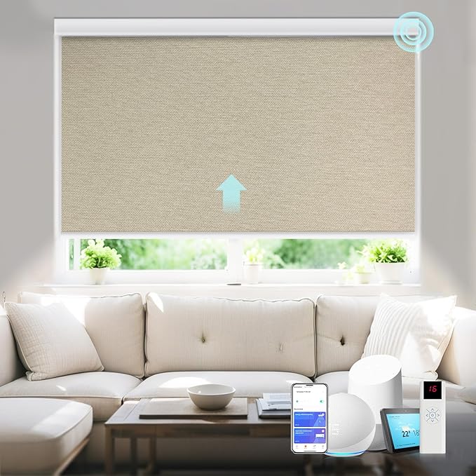 Motorized Blinds with Remote Cordless Automatic Motorized Shades Custom Blinds for Windows Smart Curtains Compatible with Alexa Google Home(Blackout Sweet Latte,W53 x H72in)