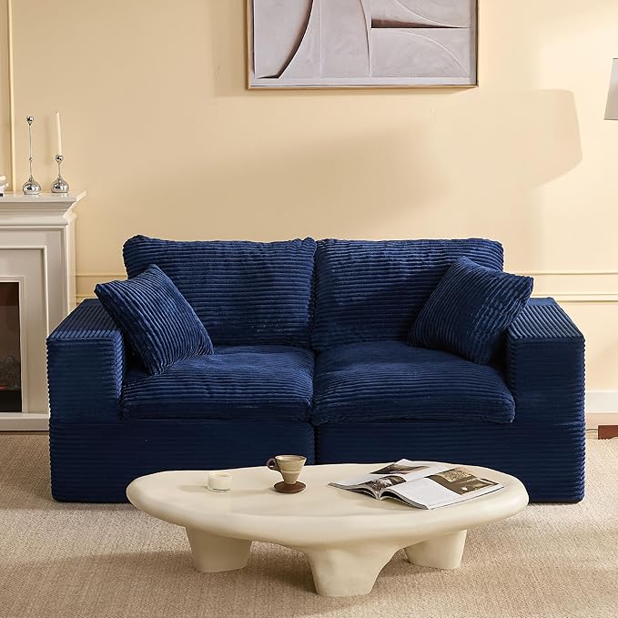 74.8” Cloud Couch, Modular Loveseat Sofa, Convertible Sofas Bed, Deep Seat Sofa, Cozy Sofa for Living Room, Office and Bedroom, Corduroy, Blue
