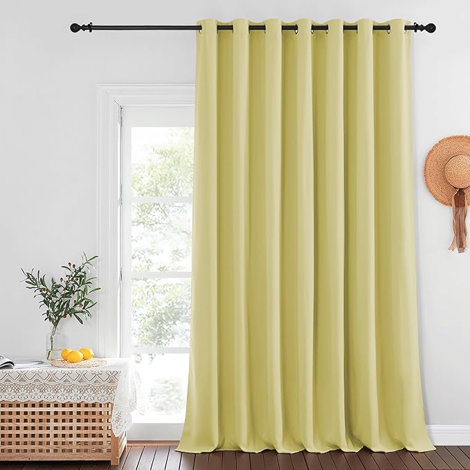 NICETOWN Paler Yellow Blackout Curtains for Bedroom/Living Room 132 Inch Length - Thermal Insulated Room Darkening Grommet Top Window Curtains (100 by 132 - Inch, 1 Panel)