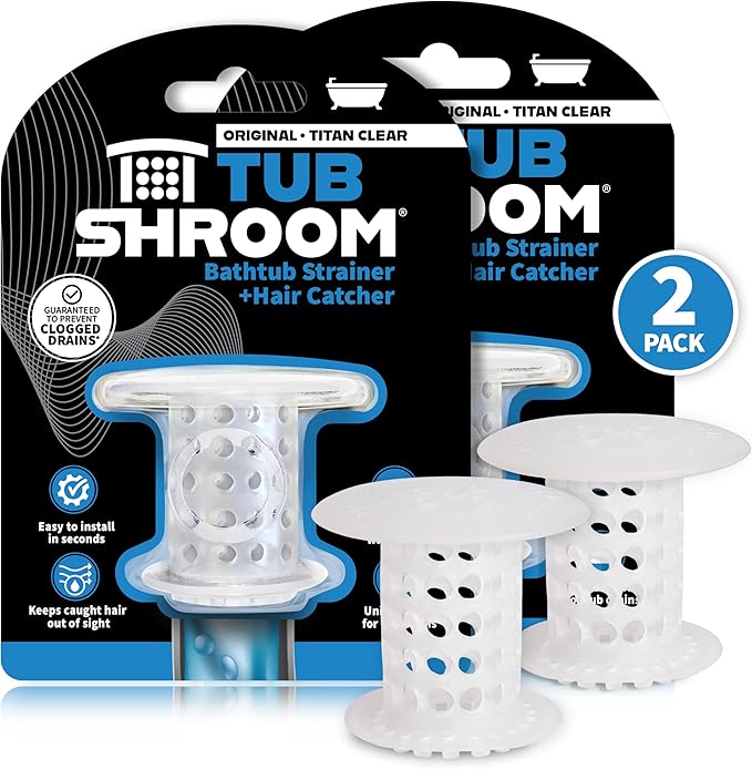 TubShroom Tub Drain Hair Catcher Strainer, 2 Pack, Clear – Drain Protector and Hair Catcher for Bathroom Drains, Fits 1.5” – 1.75” Bathtub and Shower Tub Drains